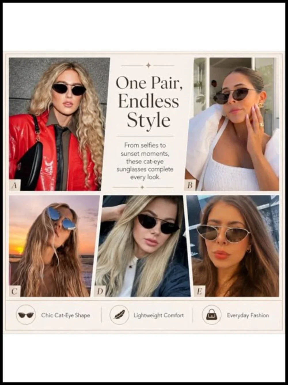 Retro Cat Eye Sunglasses UV400 Metal Frame